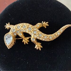 Sparkling Gold and Crystal Lizard Brooch
